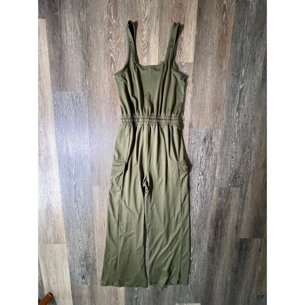 Almost Famous Cargo Jumpsuit Womens Medium Olive Green Utility Wide Leg - Picture 7 of 7